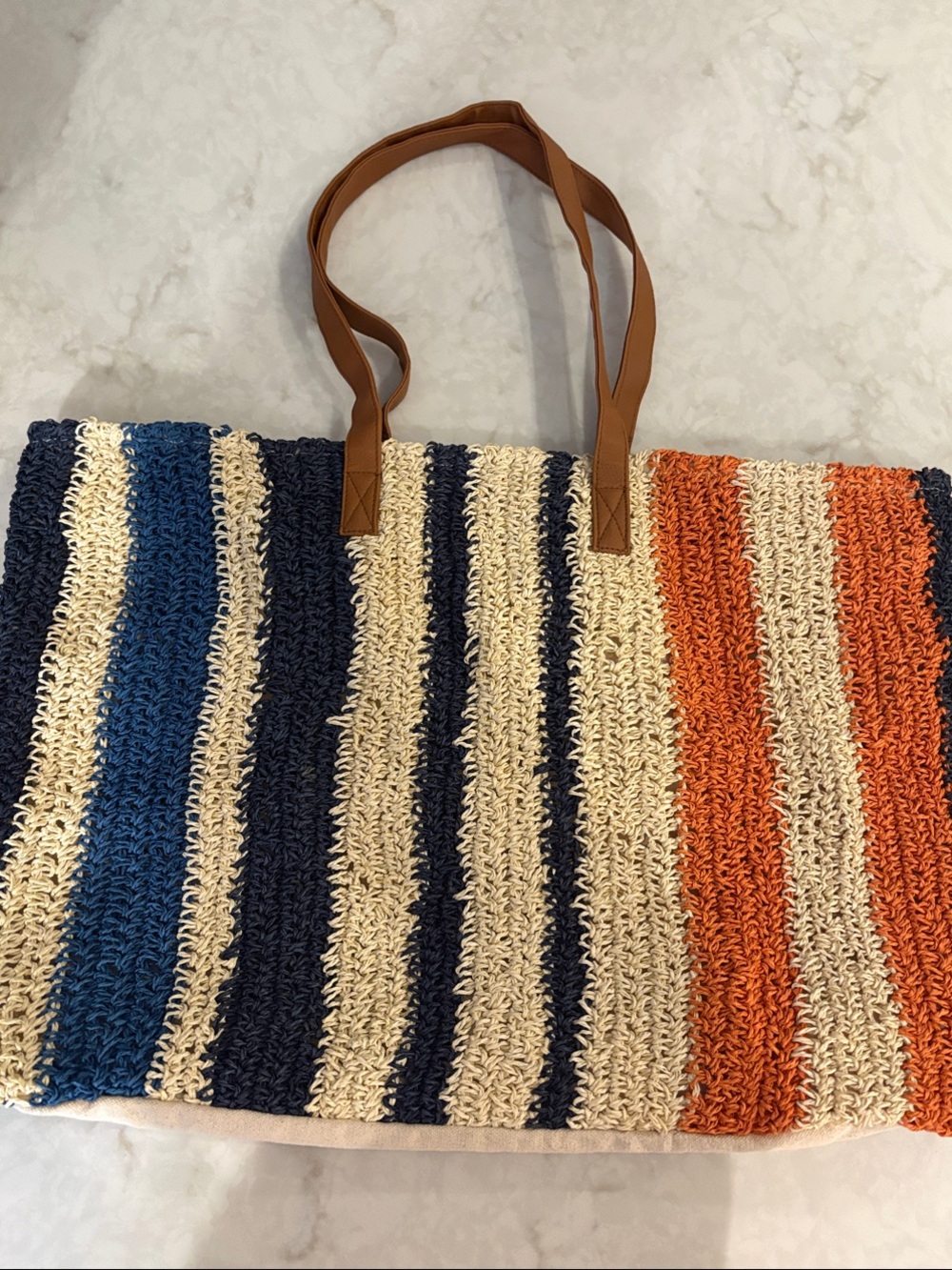 Striped Crochet Beach Bag - Picture 1 of 3